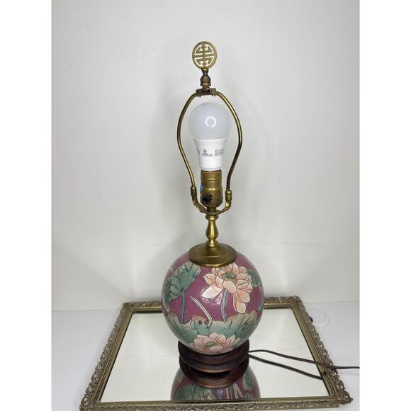 Vintage Chinese Porcelain Ginger Jar Lamp Floral Painted with Brass Detail with - Picture 2 of 8